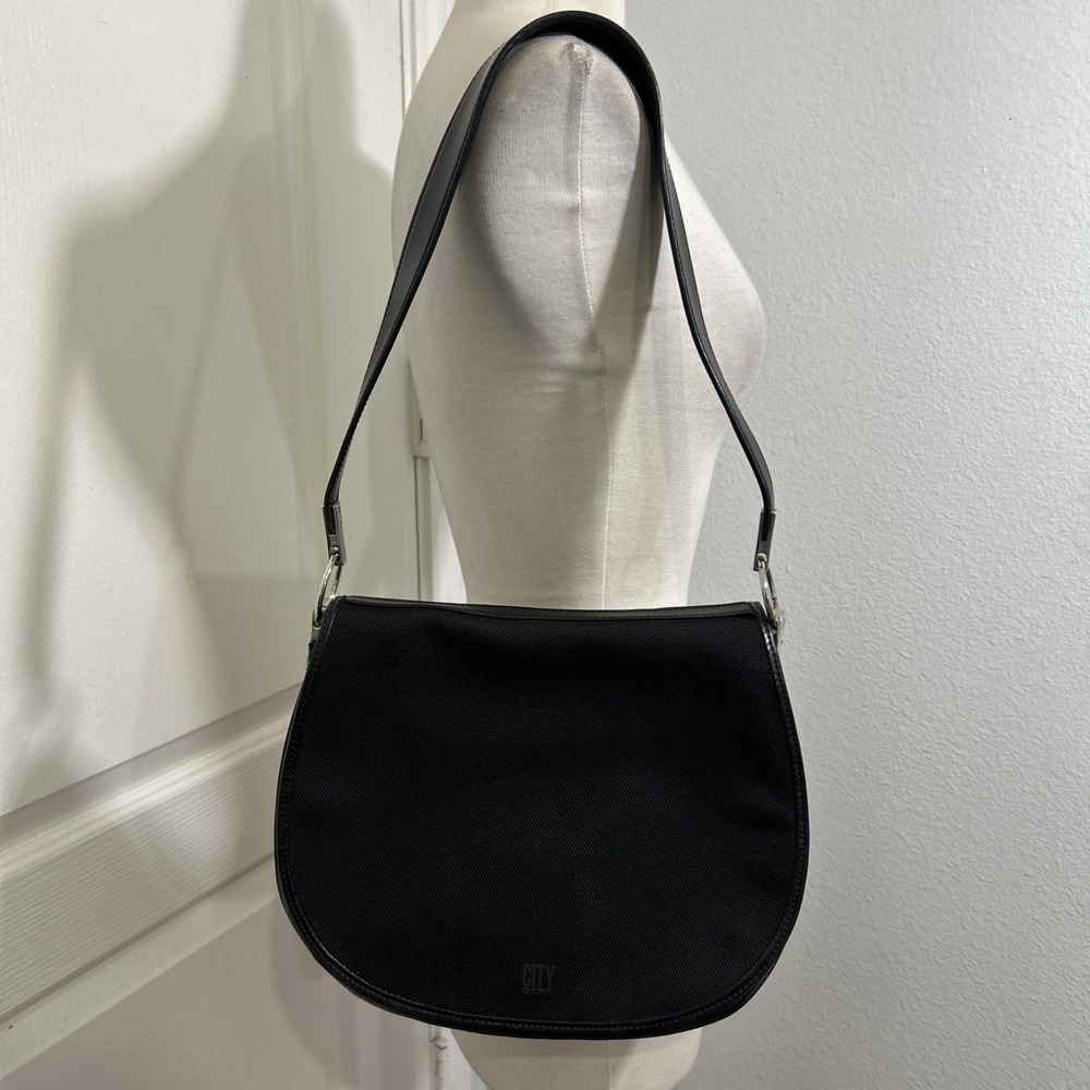 DKNY City Shoulder Bag Black‎ Canvas Minimalist Y2K  Classic Purse